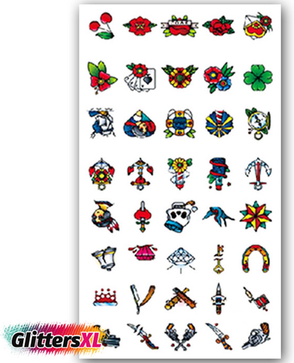 GlittersXL - Temporary Tattoo Icons (11x6cm) [Neptattoo - Tijdelijke tatoeage - Nep Fake Tattoos - Water overdraagbare festival sticker henna outfit tattoo - Glitter tattoo - Volwassenen Kinderen Jongen Meisje]